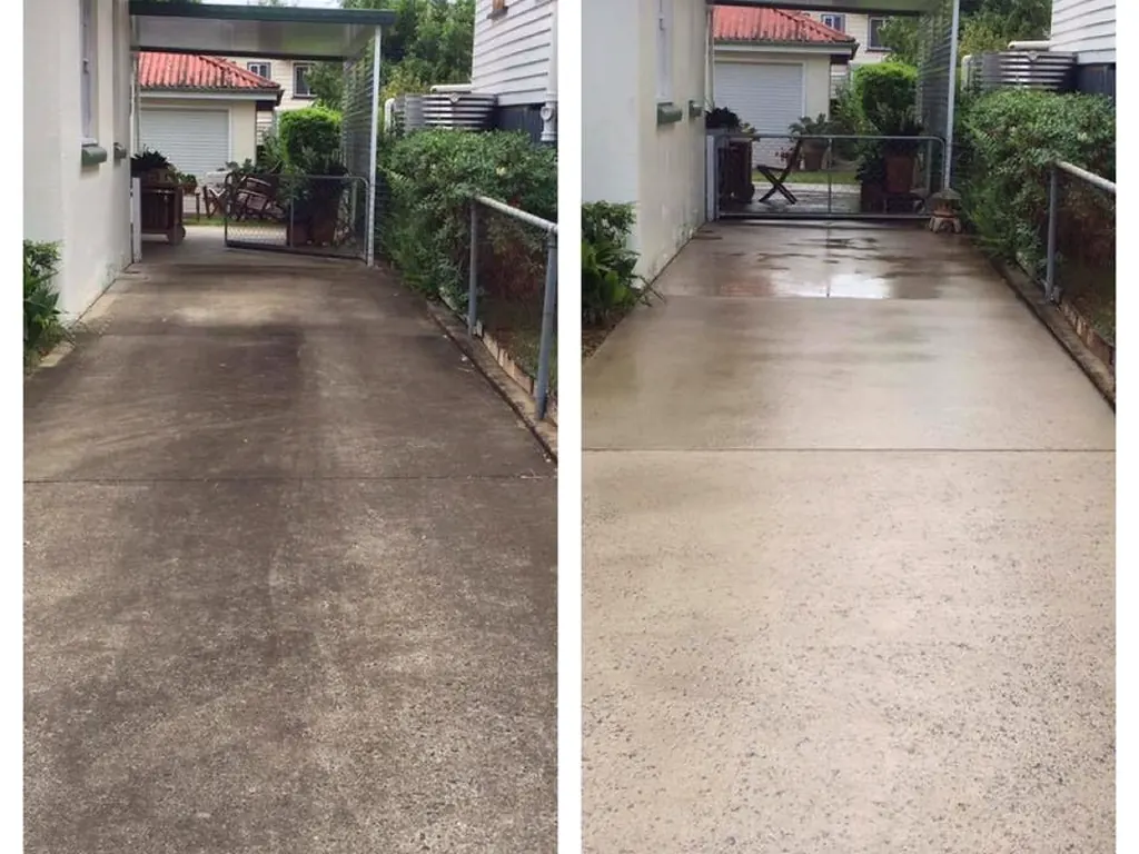 Driveway before and after pressure cleaning