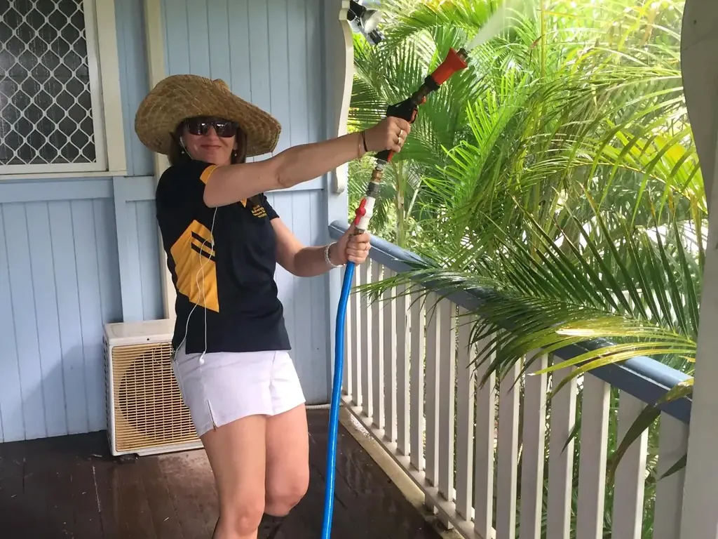 Verandah being pressure cleaned at a Queensland home