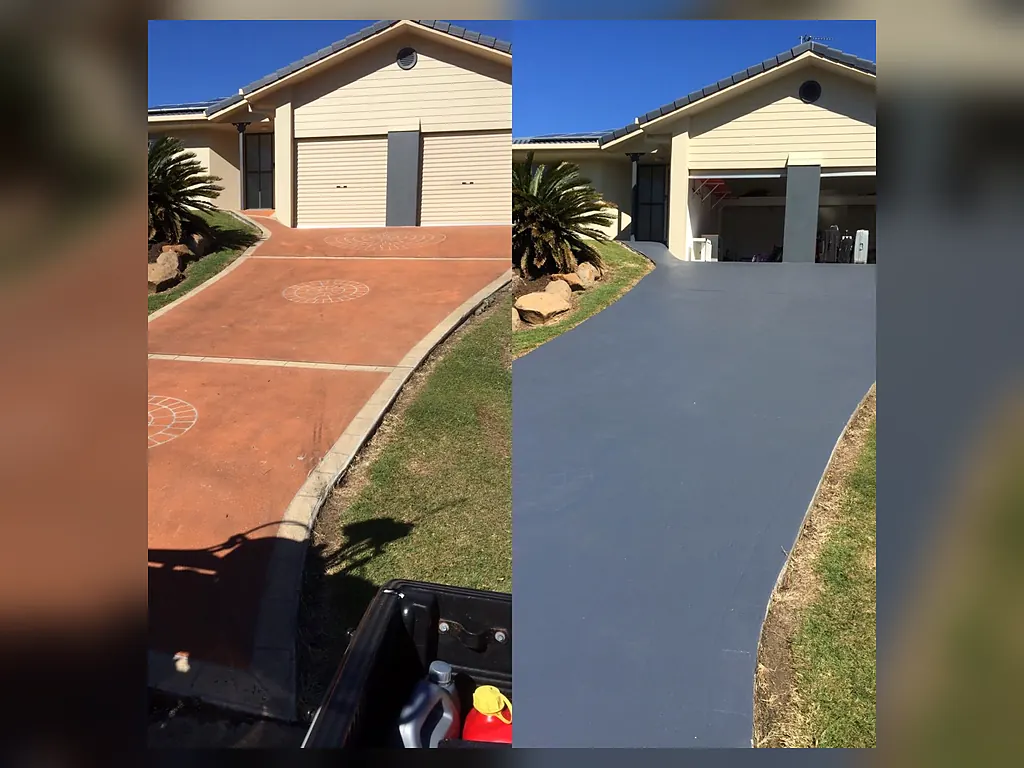 Concrete driveway before and after painting