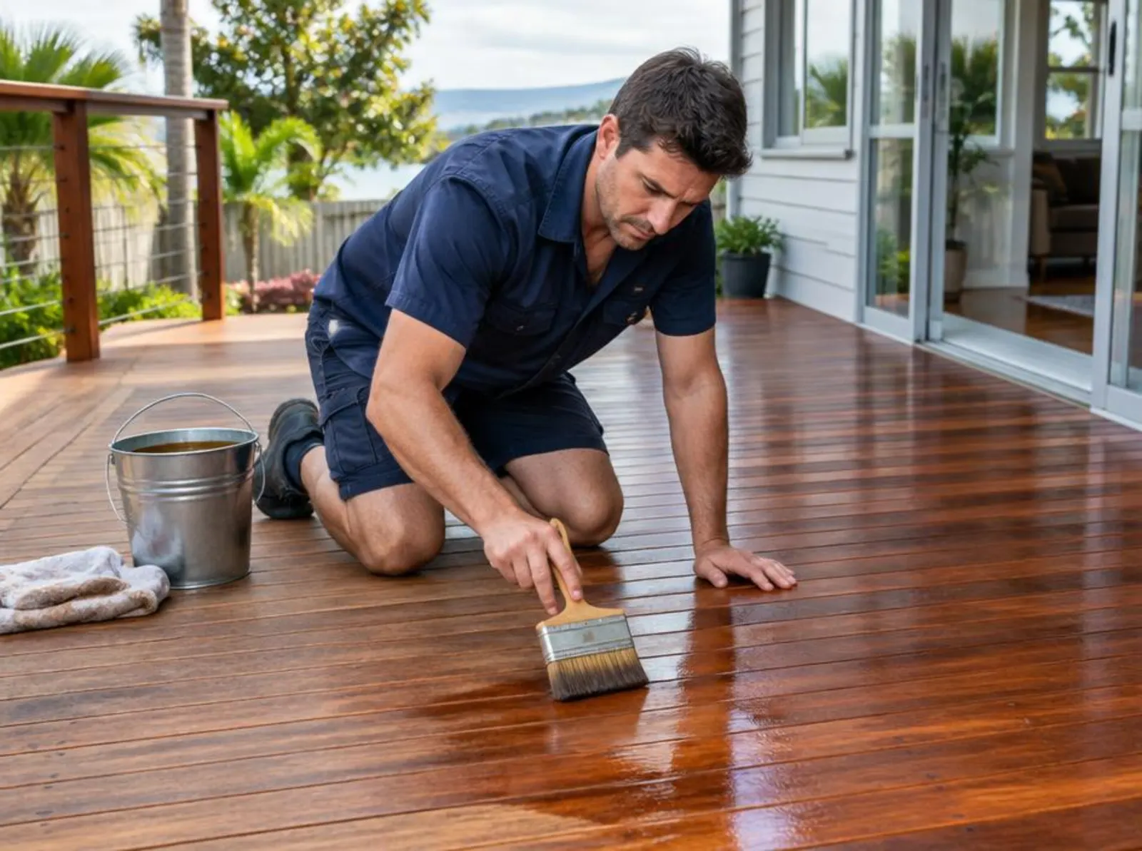 Restored timber deck at a Brisbane home after cleaning and oiling