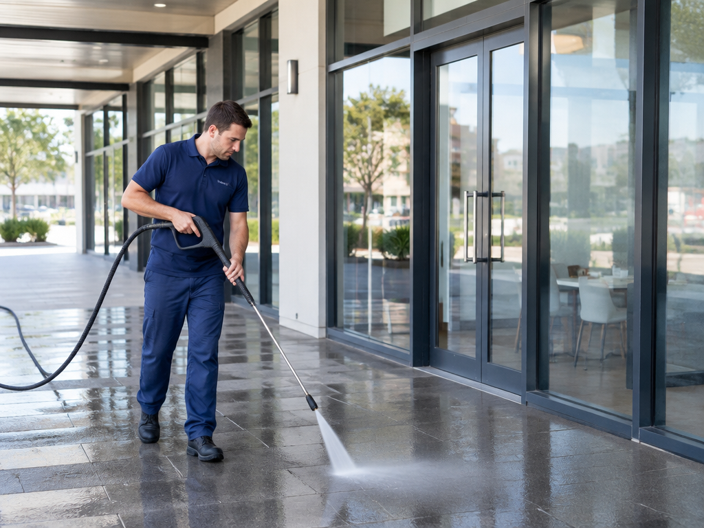 Pressure cleaning a commercial car park, car park cleaning in Ipswich