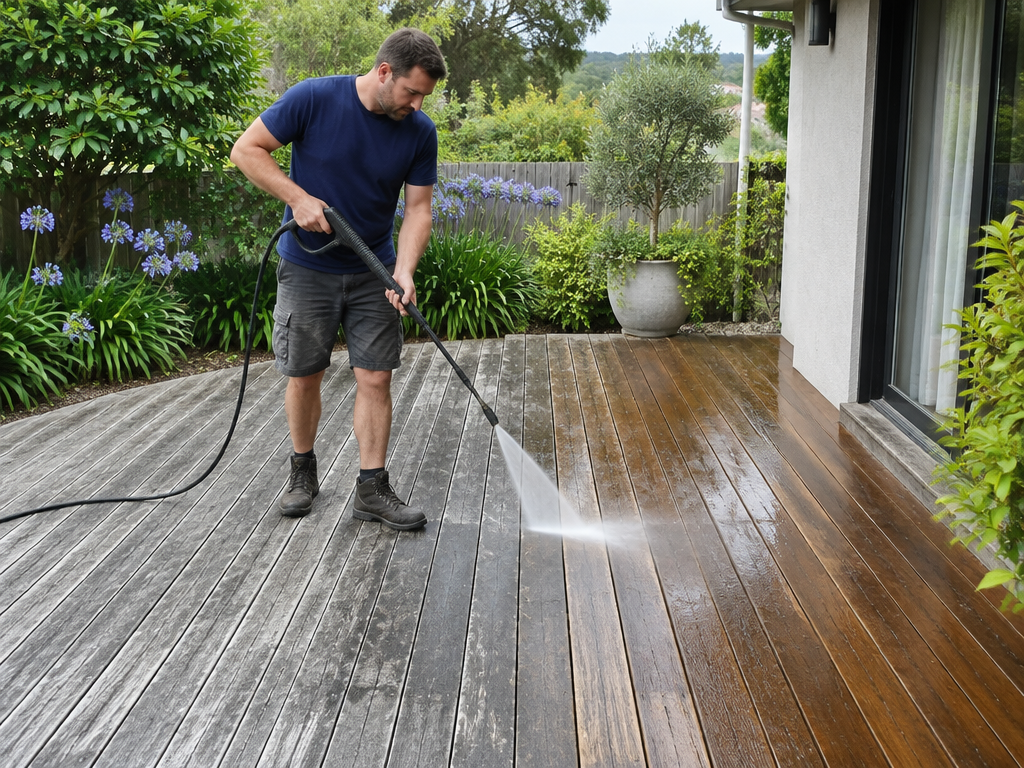 Cleaning a weathered timber deck, timber deck cleaning in Logan