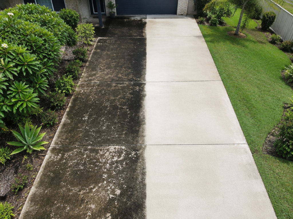 Pressure cleaning a residential driveway, driveway cleaning in Ipswich