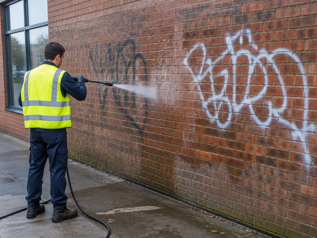 Removing graffiti from a rendered wall, graffiti removal in Logan