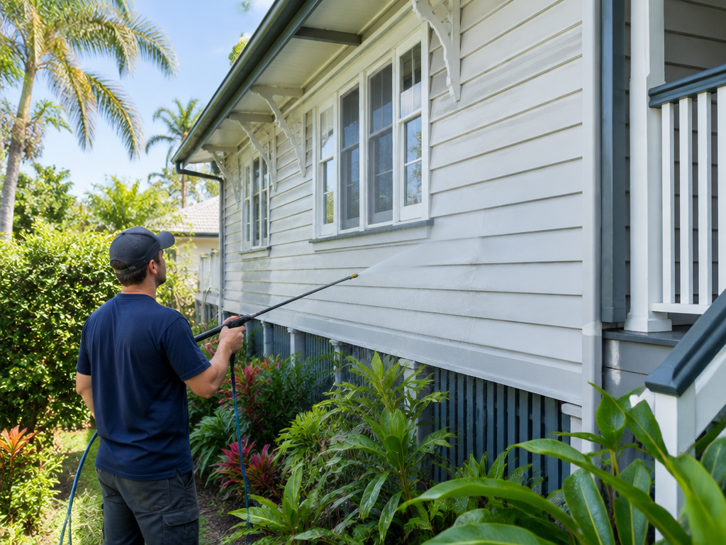 Soft washing the exterior walls of a home, house washing in Logan
